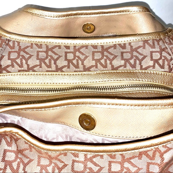 DONNA KARAN NEW YORK Satchel Chino Logo Gold Bag - Picture 8 of 13